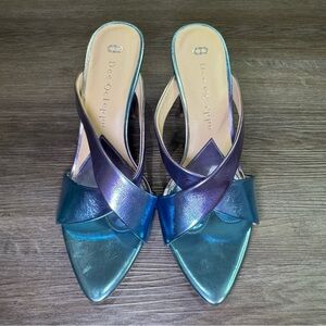 Dee Ocleppo Ombré Mermaid Blue Purple Metallic Calf Leather Heel Mules